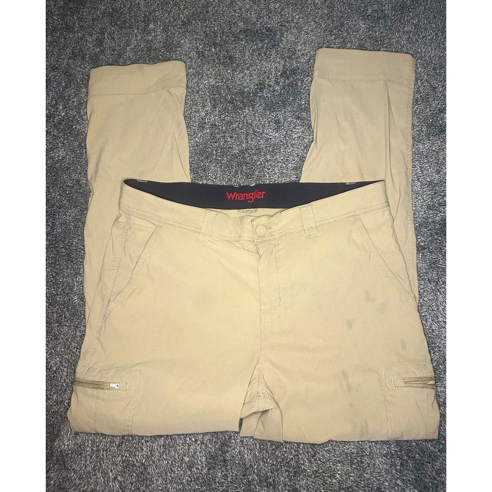Wrangler Mens Cargo Pants 38x32 Tan Khaki Stretch Utility Work Hiking Stained